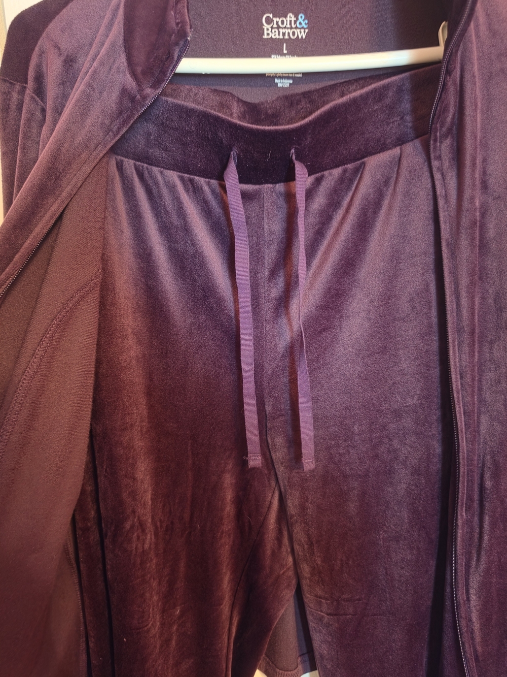 Croft & Barrow Women's Plush Velour Pants And Jacket in Deep Plum